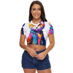 Wild Cat Side Button Cropped T-shirt