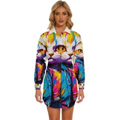 Wild Cat Womens Long Sleeve Shirt Dress