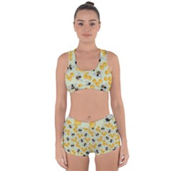 Bees Pattern Honey Bee Bug Honeycomb Honey Beehive Racerback Boyleg Bikini Set by Bedest