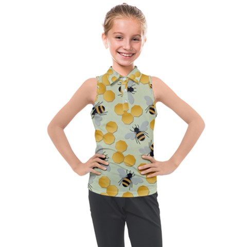 Bees Pattern Honey Bee Bug Honeycomb Honey Beehive Kids  Sleeveless Polo T-shirt by Bedest