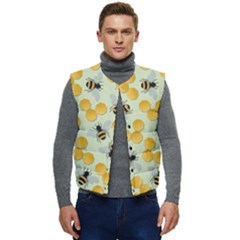 Bees Pattern Honey Bee Bug Honeycomb Honey Beehive Men s Button Up Puffer Vest	 by Bedest