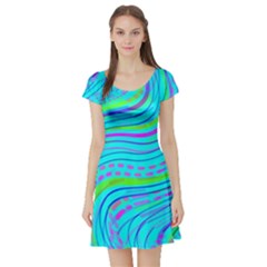 Pattern Swirl Pink Green Aqua Short Sleeve Skater Dress by Ndabl3x