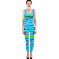 Pattern Swirl Pink Green Aqua One Piece Catsuit by Ndabl3x