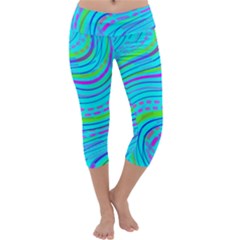 Pattern Swirl Pink Green Aqua Capri Yoga Leggings by Ndabl3x