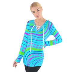 Pattern Swirl Pink Green Aqua Tie Up T-shirt by Ndabl3x