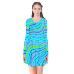 Pattern Swirl Pink Green Aqua Long Sleeve V-neck Flare Dress by Ndabl3x