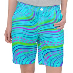 Pattern Swirl Pink Green Aqua Women s Pocket Shorts by Ndabl3x