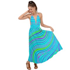 Pattern Swirl Pink Green Aqua Backless Maxi Beach Dress by Ndabl3x