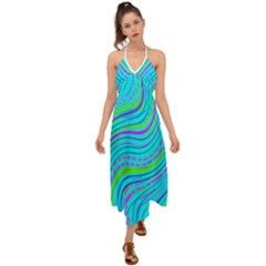 Pattern Swirl Pink Green Aqua Halter Tie Back Dress  by Ndabl3x