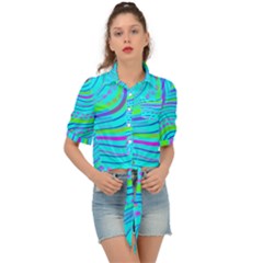 Pattern Swirl Pink Green Aqua Tie Front Shirt  by Ndabl3x