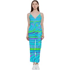 Pattern Swirl Pink Green Aqua V-neck Camisole Jumpsuit by Ndabl3x