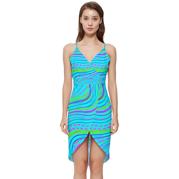 Pattern Swirl Pink Green Aqua Wrap Frill Dress