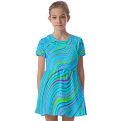 Pattern Swirl Pink Green Aqua Kids  Short Sleeve Pinafore Style Dress by Ndabl3x