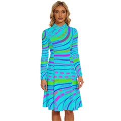 Pattern Swirl Pink Green Aqua Long Sleeve Shirt Collar A-line Dress by Ndabl3x