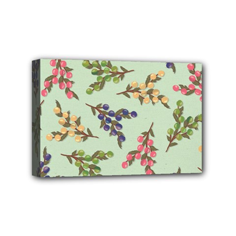 Berries Flowers Pattern Print Mini Canvas 6  X 4  (stretched)