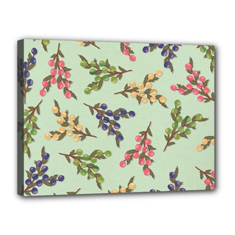 Berries Flowers Pattern Print Canvas 16  X 12  (stretched)