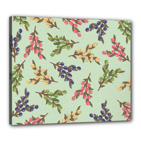 Berries Flowers Pattern Print Canvas 24  X 20  (stretched) by Maspions