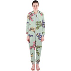 Berries Flowers Pattern Print Hooded Jumpsuit (ladies)