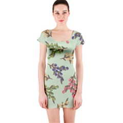 Berries Flowers Pattern Print Short Sleeve Bodycon Dress