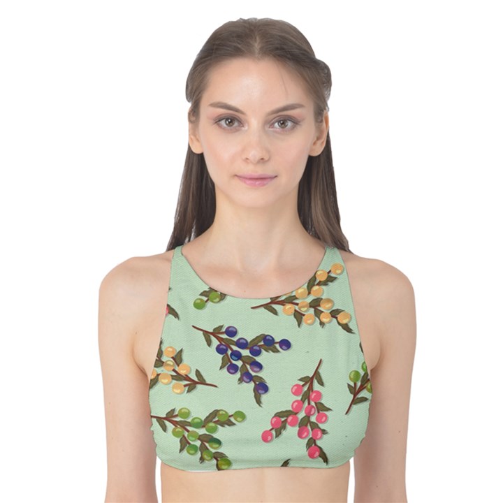 Berries Flowers Pattern Print Tank Bikini Top