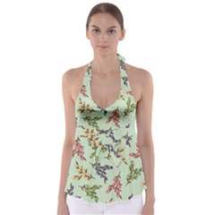 Berries Flowers Pattern Print Tie Back Tankini Top