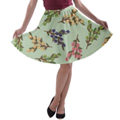 Berries Flowers Pattern Print A-line Skater Skirt