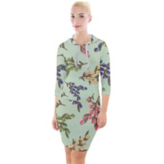 Berries Flowers Pattern Print Quarter Sleeve Hood Bodycon Dress