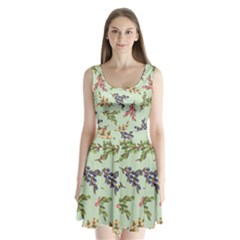 Berries Flowers Pattern Print Split Back Mini Dress 