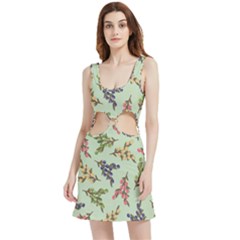 Berries Flowers Pattern Print Velour Cutout Dress