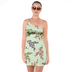 Berries Flowers Pattern Print One Shoulder Ring Trim Bodycon Dress