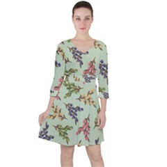 Berries Flowers Pattern Print Quarter Sleeve Ruffle Waist Dress