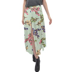 Berries Flowers Pattern Print Velour Split Maxi Skirt