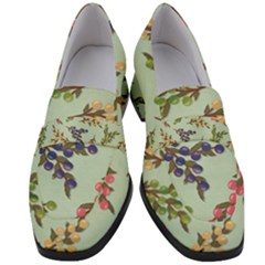 Berries Flowers Pattern Print Women s Chunky Heel Loafers