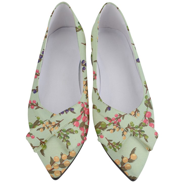 Berries Flowers Pattern Print Women s Bow Heels