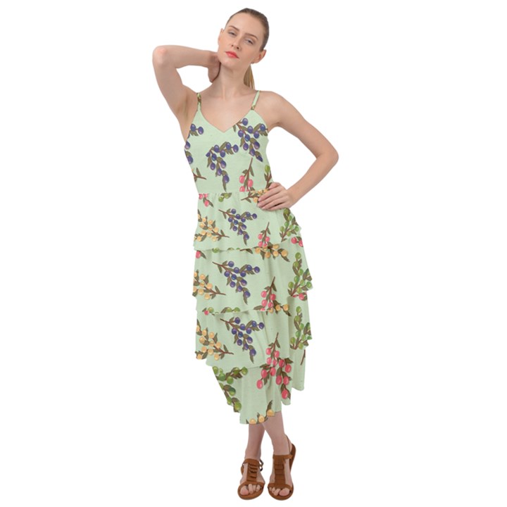 Berries Flowers Pattern Print Layered Bottom Dress