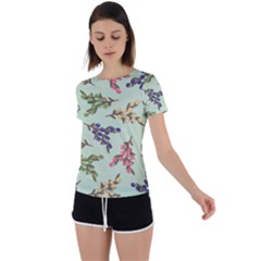 Berries Flowers Pattern Print Back Circle Cutout Sports T-shirt