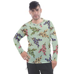 Berries Flowers Pattern Print Men s Pique Long Sleeve T-shirt