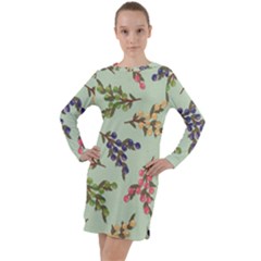 Berries Flowers Pattern Print Long Sleeve Hoodie Dress