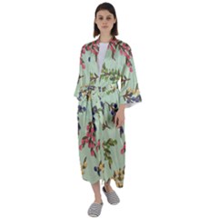 Berries Flowers Pattern Print Maxi Satin Kimono by Maspions