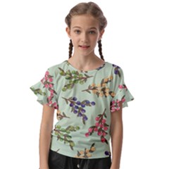 Berries Flowers Pattern Print Kids  Cut Out Flutter Sleeves