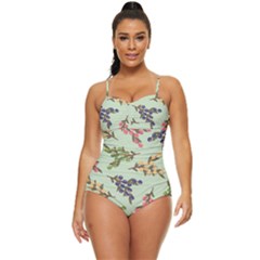 Berries Flowers Pattern Print Retro Full Coverage Swimsuit