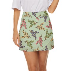 Berries Flowers Pattern Print Mini Front Wrap Skirt by Maspions