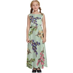 Berries Flowers Pattern Print Kids  Satin Sleeveless Maxi Dress