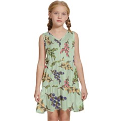 Berries Flowers Pattern Print Kids  Sleeveless Tiered Mini Dress