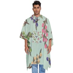 Berries Flowers Pattern Print Men s Hooded Rain Ponchos