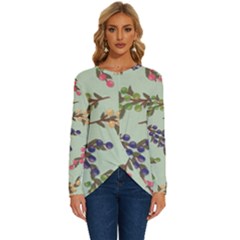 Berries Flowers Pattern Print Long Sleeve Crew Neck Pullover Top