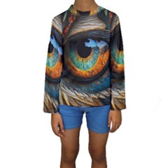 Eye Bird Feathers Vibrant Kids  Long Sleeve Swimwear by Hannah976