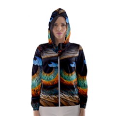 Eye Bird Feathers Vibrant Women s Hooded Windbreaker