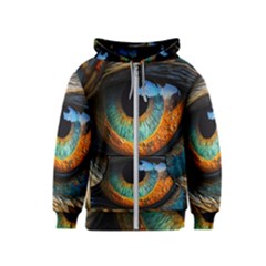 Eye Bird Feathers Vibrant Kids  Zipper Hoodie