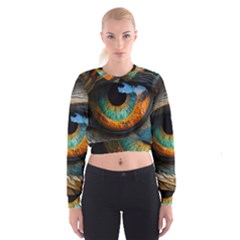 Eye Bird Feathers Vibrant Cropped Sweatshirt